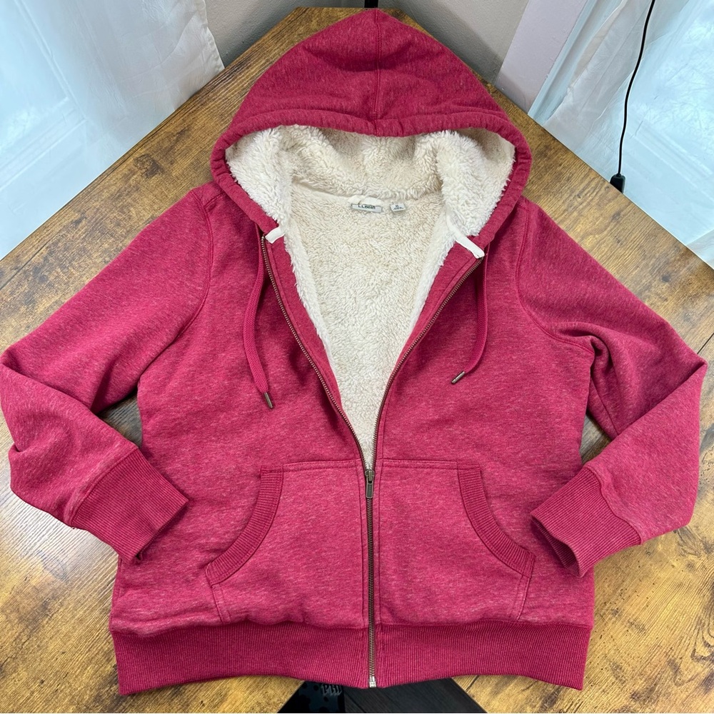 L.L. Bean Women's 1912 Sweatshirt, Sherpa Lined Hoodie, Cranberry Medium Petite - Picture 8 of 16